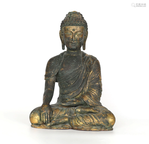 Chinese Gilt Bronze Buddha Figure of Shakyamuni