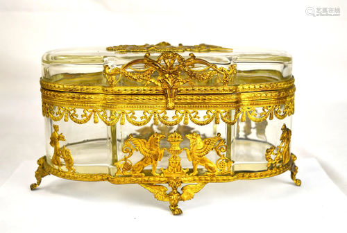 French Cut Glass Crystal & Gilt Bronze Mounted Box