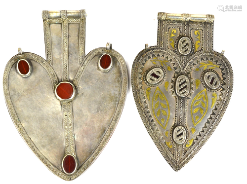 Two Heart Shape Turkmen Silver Pendants