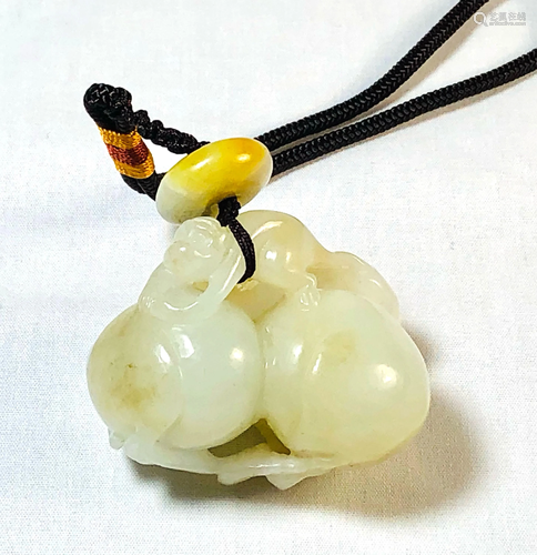 Chinese Carved Jade Group of Monkey & Peaches