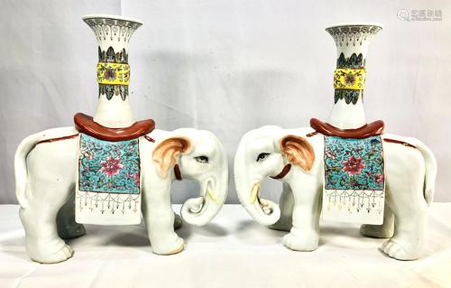 Pr Chinese Famille Rose Elephant Candle Holders