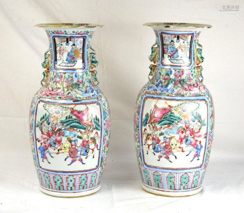 Pr Chinese Rose Medallion Vases