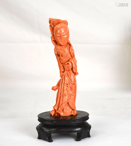 Chinese Carved Coral Figure of Lady