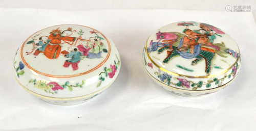 Two Chinese Famille Rose Porcelain Ink Boxes