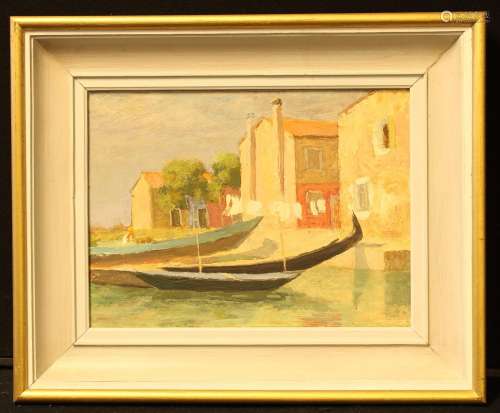 Alan Gourley Venetian Motif signed, label to verso, oil on b...