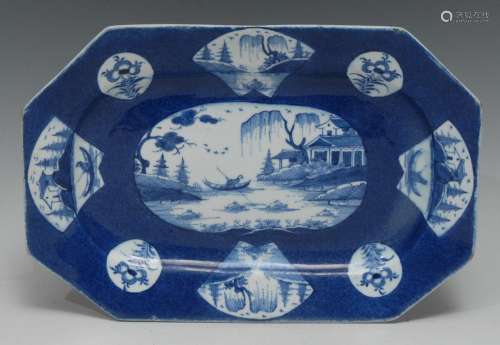 A Bow canted rectangular serving plate, the centre painted i...