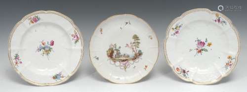 A pair of Höchst porcelain octofoil plates, moulded in low r...