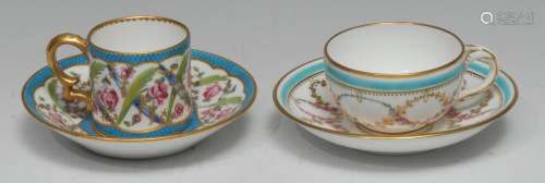 A Minton coffee can and saucer, of Sèvres inspiration, paint...