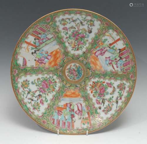A Chinese famille rose circular charger, painted within alte...