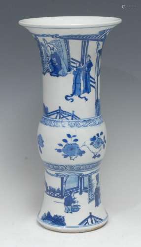 A Chinese gu-shaped beaker vase, painted in underglaze blue ...