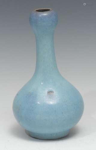 A Chinese monochrome garlic head vase, 'robin's egg' glaze, ...