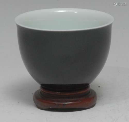 A Chinese monochrome wine cup, 5cm high, four character mark...