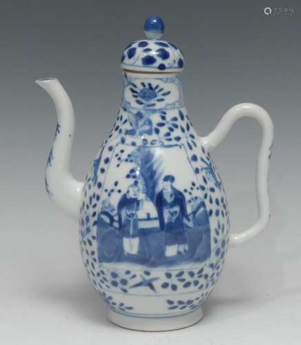 A Chinese pear shaped wine pot painted in tones of underglaz...
