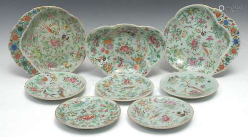 A 19th century Chinese eight-piece famille rose celadon dess...