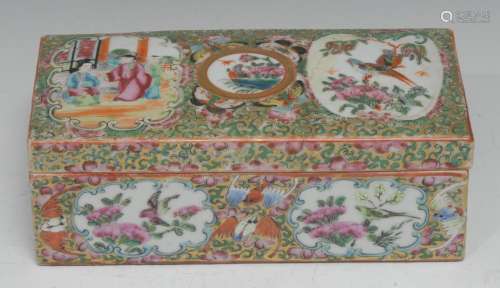 A 19th century Chinese famille rose rectangular pen box and ...