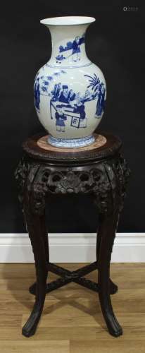 A Chinese hardwood jardiniere stand, circular top with inset...
