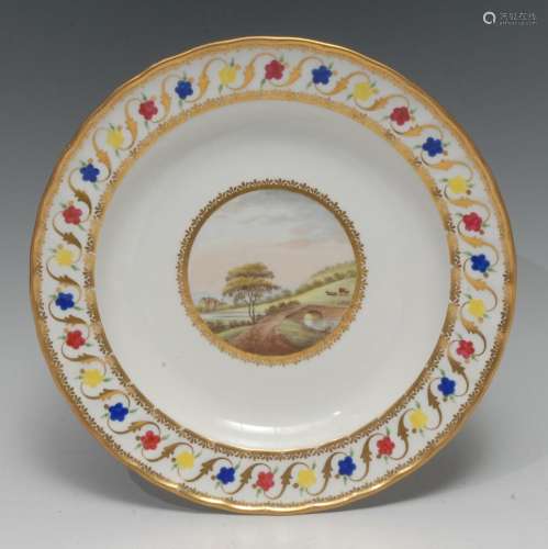 A Derby Named View shaped circular plate, painted by John Br...
