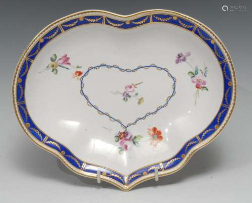 A Derby heart shaped dish, painted in the manner of Withers,...
