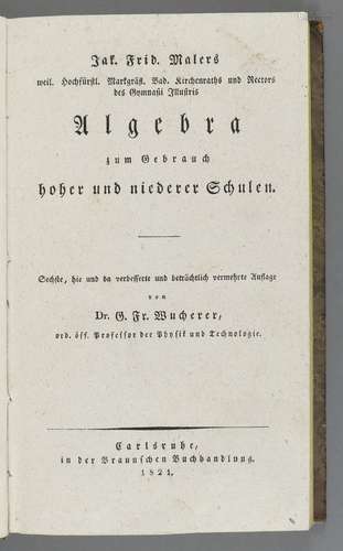 Maler, Jakob Fridrich. Algebra