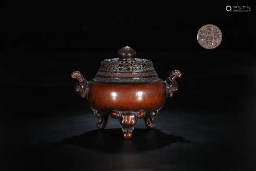 Ming Dynasty, Hollow-carved Design Gilded Bronze Burner