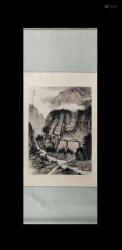 Fu Baoshi Inscription, Vertical-Hanging Landscape Painting