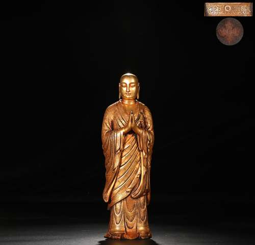 Ming Dynasty, Gilded Bronze Statue Ornament of Ananda Statue...