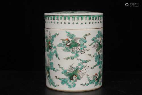 Qing Emperor Jiaqing Period Mark, Green Glaze Crane Pattern ...