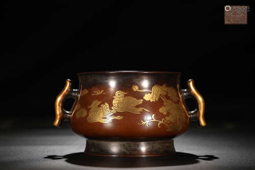 Ming Dynasty, Carved Gilded Mandarin Ducks Pattern Gilded Br...