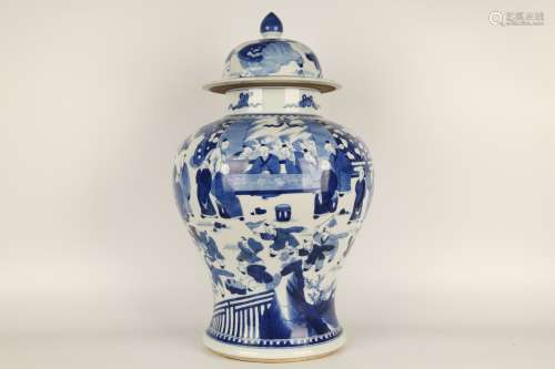 Qing Dynasty Period, Blue and White Glaze Figure Painting Ha...