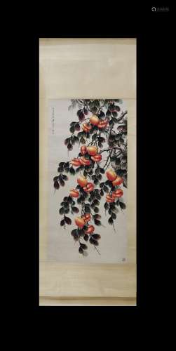 Zhang Daqian Inscription, Vertical-Hanging Persimmons Painti...
