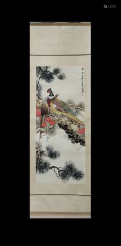 Liu Kuiling Inscription, Vertical-Hanging Flowers and Birds ...