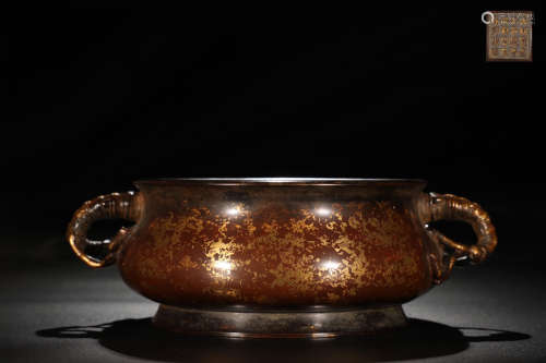Ming Dynasty, Splash Gold Painting Bronze Burner