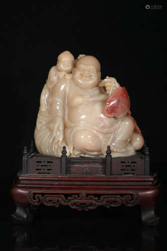 China Shoushan Rose Quartz Stone Maitreya Ornament