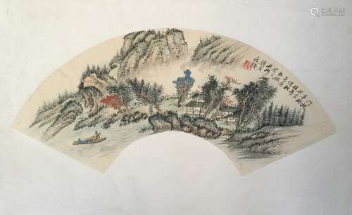 Qian Shoutie Inscription, Landscape Painting On Fan