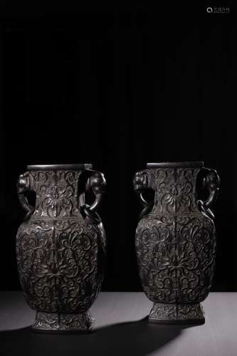 The Minguo Period, Pterocarpus Santalinus Vase With Elephant...