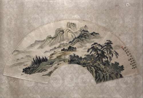 Jin Cheng Inscription, Landscape Painting On Fan