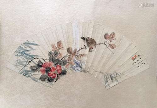 Li Hechou Inscription, Birds and Flowers Painting On Fan