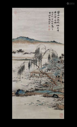 Yan Bolong Inscription, Vertical-Hanging Landscape Painting