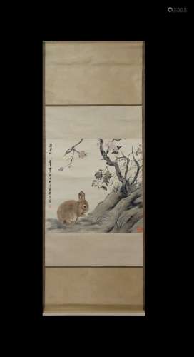 Lou Shibai Inscription, Vertical-Hanging Rabbit Painting