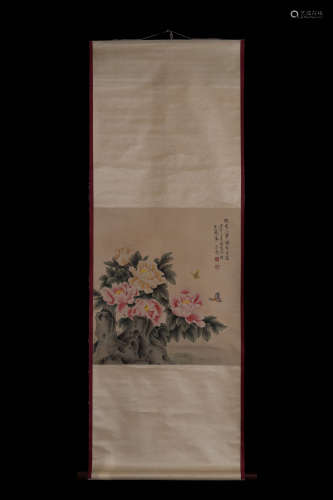 Yu Feian Inscription, Vertical-Hanging Peony Painting