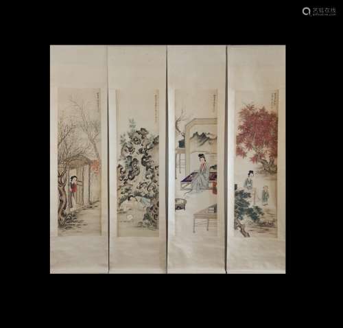 Feng Chaoran Inscription,  Four Pieces Vertical-Hanging Lady...