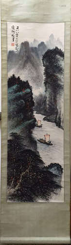 Li XiongCai Inscription,  Vertical-Hanging Landscape Paintin...