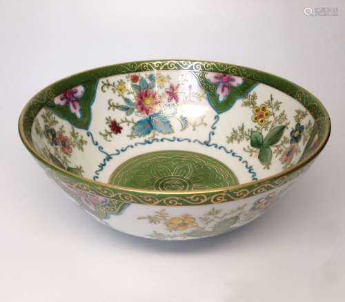 Gilded Flowers Painting Green Glaze Porcelain Bowl