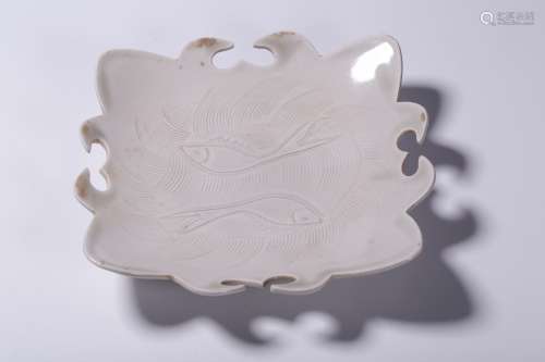Song Dynasty Period,  Ding  Kiln Fish Pattern Porcelain Plat...