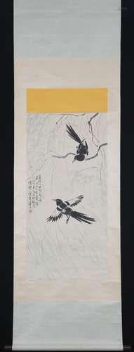 Vertical Painting : Two Magpies and Willow  by Xu Beihong, M...