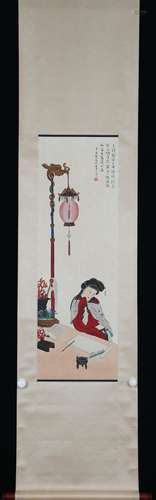 Vertical Painting : A Lady Lighting a Lamp  by Zhou Lianxia ...