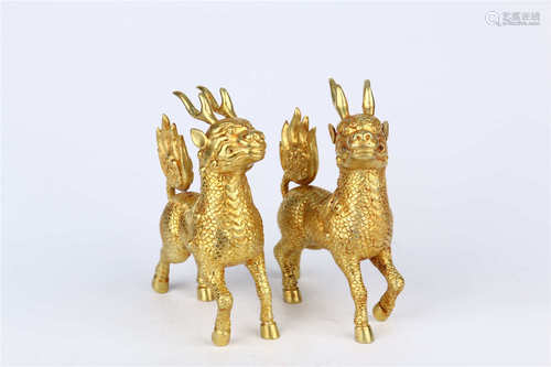 A Pair of Pure Gold Kylin Ornaments