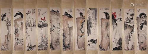 A Set of Twelve Paintings : Landscape and Objects by Pan Tia...