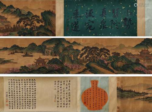 Handscroll Painting  : Pavilions and Attics by Qian Xuan wit...