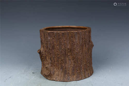 Tree Stump Shaped Zisha Brush Pot